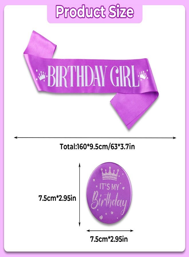 Grevosea Birthday Sash, Birthday Girl Sash and It's My Birthday Badge Purple Birthday Party Decorations Set Birthday Sash Birthday Badge for Kids Girls Birthday Party Supplies - Image 2